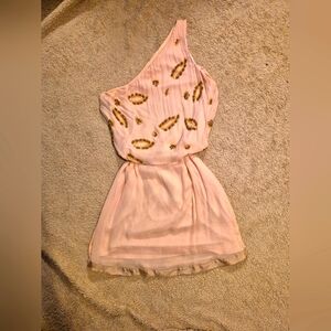 Line & Dot Pink Beaded One Godess Shoulder Dress S